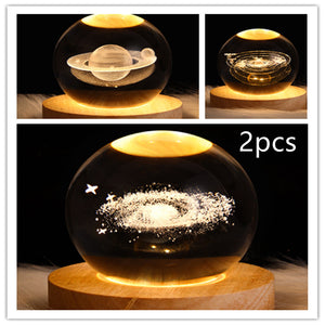 LED Night Light Galaxy Crystal Ball Table Lamp 3D Planet Moon Lamp