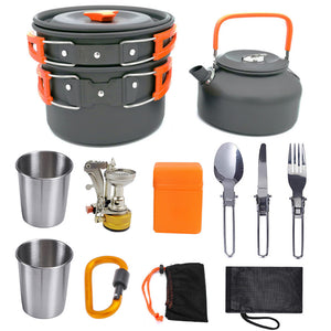 Camping Cookware Kit Outdoor Cooking Set Aluminum Equipment Outdoor Pot Travel Tableware Kitchen Hiking Picnic BBQ