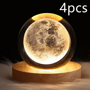 LED Night Light Galaxy Crystal Ball Table Lamp 3D Planet Moon Lamp