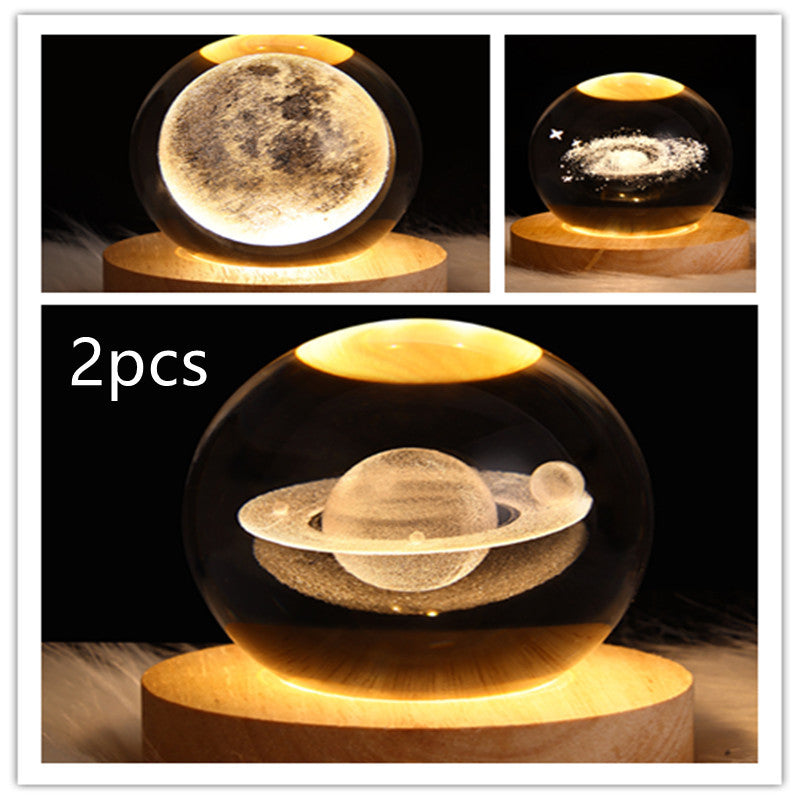 LED Night Light Galaxy Crystal Ball Table Lamp 3D Planet Moon Lamp