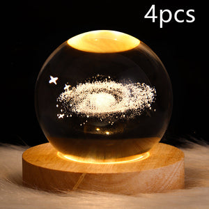 LED Night Light Galaxy Crystal Ball Table Lamp 3D Planet Moon Lamp