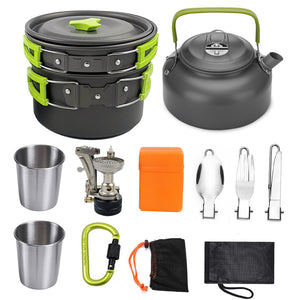 Camping Cookware Kit Outdoor Cooking Set Aluminum Equipment Outdoor Pot Travel Tableware Kitchen Hiking Picnic BBQ