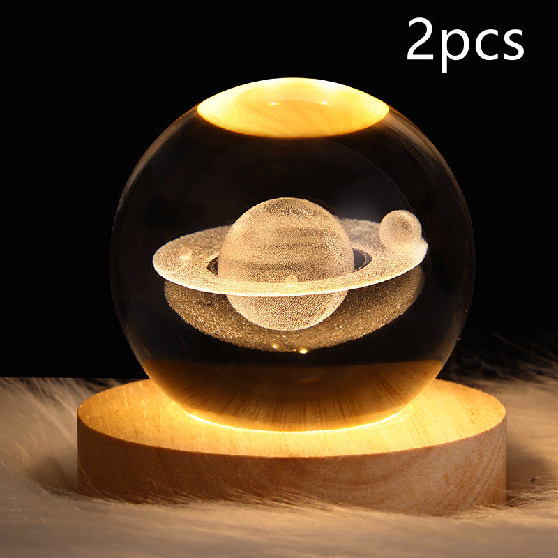 LED Night Light Galaxy Crystal Ball Table Lamp 3D Planet Moon Lamp