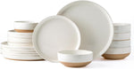 Ceramic Dinnerware Sets for 6, 18 Pieces Handpainted Plates and Bowls Set with Rustic Terracotta Underside, Scratch Resistant Stoneware Dishes Set, Dishwasher & Microwave Safe