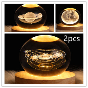 LED Night Light Galaxy Crystal Ball Table Lamp 3D Planet Moon Lamp