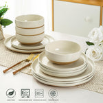 Ceramic Dinnerware Sets for 6, 18 Pieces Handpainted Plates and Bowls Set with Rustic Terracotta Underside, Scratch Resistant Stoneware Dishes Set, Dishwasher & Microwave Safe