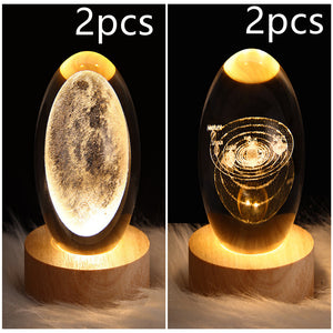 LED Night Light Galaxy Crystal Ball Table Lamp 3D Planet Moon Lamp