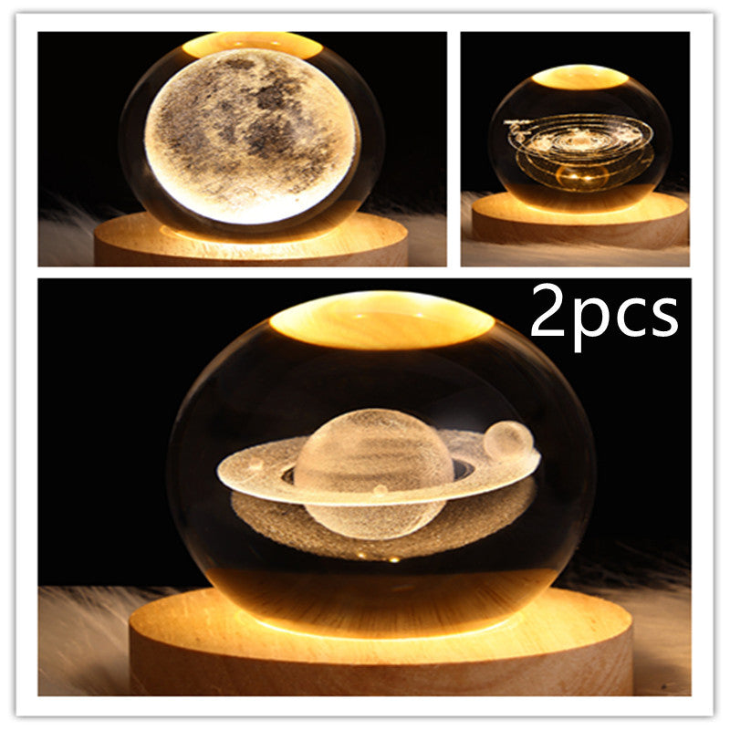 LED Night Light Galaxy Crystal Ball Table Lamp 3D Planet Moon Lamp