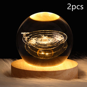 LED Night Light Galaxy Crystal Ball Table Lamp 3D Planet Moon Lamp