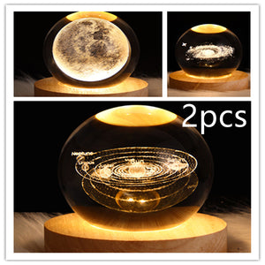 LED Night Light Galaxy Crystal Ball Table Lamp 3D Planet Moon Lamp