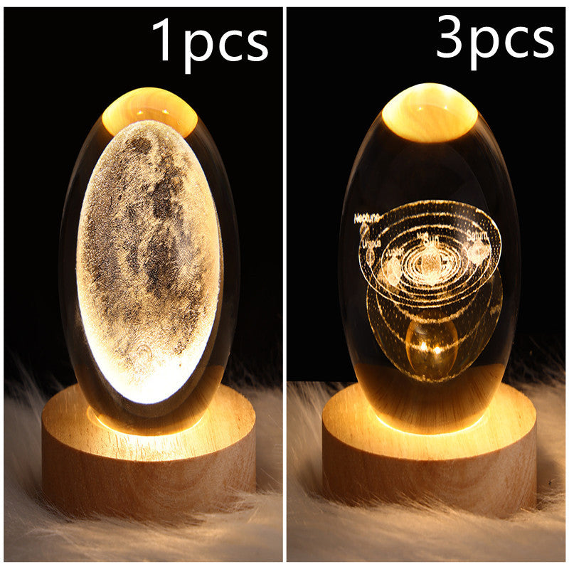 LED Night Light Galaxy Crystal Ball Table Lamp 3D Planet Moon Lamp