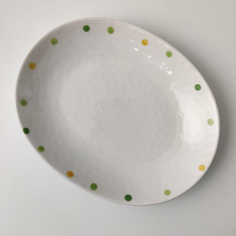 Dot Ceramic Plate Set Small Breakfast Plate Dessert Plate Flavor Plate Oval Plate