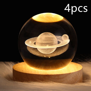 LED Night Light Galaxy Crystal Ball Table Lamp 3D Planet Moon Lamp